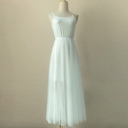 七七之缘白色网纱吊带连衣裙夏季女装百搭打底显瘦长裙