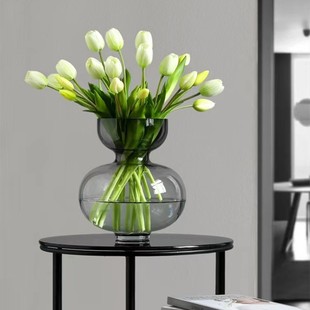 葫芦厚重原色玻璃花瓶花器北欧风创意家饰样板间简约绿色丹麦同款