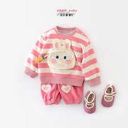 婴儿宝宝春季长袖套装女宝超萌可爱小兔子卫衣运动长裤休闲两件套