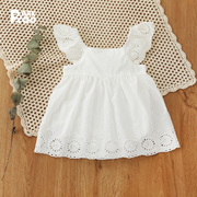 夏款女童宝宝婴儿百日服，绣花花边棉质，三角哈衣哈裙纯白色连衣裙子