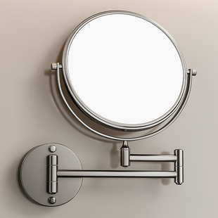 灰浴室可伸缩壁挂化妆镜，卫生间免打孔美容镜折叠酒店放大镜子