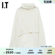 IT Y's女装堆堆领针织上衣潮酷时尚镂空破洞纯色毛衣19676XL