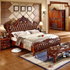 欧式皮床实木床双人床1.8米太子床主卧婚床，床头柜雕花床卧室家具