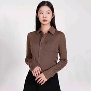 白领哥弟新2025春秋新款打底纯色口袋翻领羊毛长袖衬衫女1300820