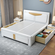 定制全实木床主卧1.8米橡木双人床现代简约压纹高箱床1.5储物婚床