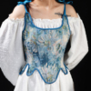 莫奈油画法式鱼骨胸衣塑身，中世纪束腰收腹束身衣，蓝色背心花瓣下摆