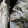 玫瑰湖 复古蓝色立体提花肌理面料文艺旗袍外套服装设计师布料