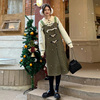 圣诞节连衣裙日系绿色格子背心裙复古设计中长款牛角扣毛呢背带裙