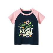 夏款韩版纯棉童装女童字母，短袖t恤儿童，卡通服装宝宝圆领薄款上衣