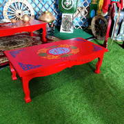 蒙古族室内桌子民族特色工艺品彩绘，实木手工花图案装饰品茶几凳子