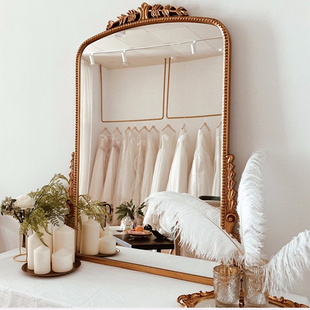 法式复古化妆镜美式梳妆镜台式桌面欧式雕花浴室镜玄关壁炉装饰镜