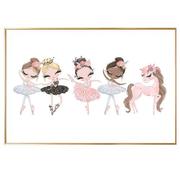 卡通芭蕾女孩卧室儿童房装饰画粉色舞蹈教室壁画公主少女床头挂画