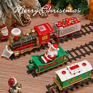 圣诞节电动小火车轨道，车玩具男孩子套装，仿真高铁儿童复古蒸汽火车
