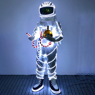 led发光宇航服表演服装，道具白色宇航员太空服，发光衣服酒吧出酒服