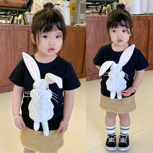 可爱立体动物小兔子衣服女童T恤短袖夏装纯棉宝宝上衣洋气母女装