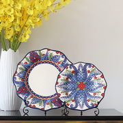 手绘陶瓷盘子摆件欧美式手工艺品，摆盘彩绘创意家居装饰品玄关客厅