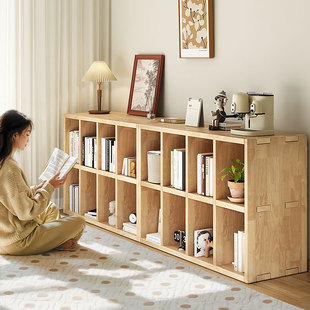 全实木书架落地置物架一体靠墙，幼儿园格子柜，客厅储物收纳家用书柜