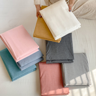 小清新纯棉色织水洗棉，床单枕套三件套简约全棉1.8m单双人床笠床品