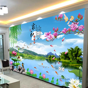 新中式山水风景壁画客厅沙发，电视背景自粘墙贴卧室防水墙上装饰画