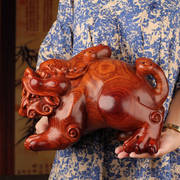 东阳木雕刻貔貅摆件 中式客厅红木工艺品 吉祥如意实木质动物摆设