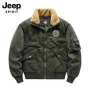 jeep吉普工装美式复古飞行员冬季加绒加厚棉服，男美式复古夹克棉衣