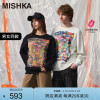 MISHKA美式复古2024春秋早春白色黑色圆领卫衣情侣装oversize