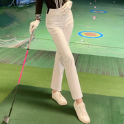 高尔夫长裤女裤高腰高弹力(高弹力)松紧带球裤，秋款修身显瘦直筒微喇裤