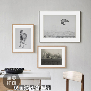 写实素描静物动物人物餐厅卧室，墙壁装饰画芯马羊画心小众艺术版画