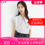 商场同款LILY2023夏女装复古条纹别致尖领设计感无袖衬衫