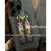 poopookai欧美复古梵高大教堂窗户适用苹果15iphone14手机壳13promax防摔ins保护套，12全包镜头11高级感小众