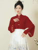 马面裙上衣搭配新中式红色汉服衬衣女春季国风立领对襟琵琶袖衬衫