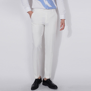 川泽男士白色西装裤子，韩版修身十分裤休闲纯色，卷边西裤微弹潮