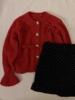 韩系红色蝴蝶结毛衣外套，女秋冬小个子甜美减龄喇叭袖针织开衫上衣