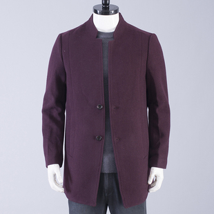 50%羊毛混纺时尚都市男士酒，红色羊毛呢子大衣精致韩风立领，单风衣(单风衣)