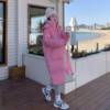 粉色羽绒服女冬季中长款设计感小众2023小个子白鸭绒(白鸭绒)立领外套