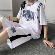 假两件运动足球衣篮球服男一套装ins潮牌初高中学生青少年短袖t恤