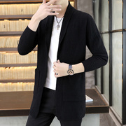 香港春秋季男士修身针织，开衫毛衣外套中长款风衣韩版翻领披风
