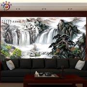 中式18大气电视背景墙布，8d客厅影视墙，壁纸8d办公室山水风景画墙纸