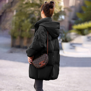 黑色羽绒服女冬中长款2023冬季女士小个子外套，女款面包服