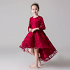 儿童礼服公主裙女童生日加厚红色，长袖女孩花童婚纱钢琴演出服冬季
