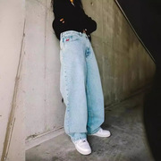 欧美街头服饰jnco牛仔裤y2k长裤，休闲嘻哈复古蓝色宽松牛仔裤jeans