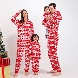 欧美外贸圣诞节亲子装一家3口5婴童哈衣睡衣，家居服套装连帽连体裤