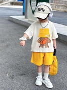 韩国男童夏装套装2024儿童帅气夏季短袖装男孩宝宝运动衣服潮