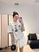 初恋清纯奶甜白色裙子女夏装搭配一整套韩系假两件拼接t恤连衣裙