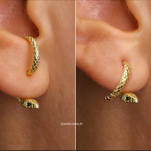 个性蛇形耳钉925纯银分体式耳环女~暗黑设计欧美范冷淡风耳饰耳圈