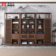 新中式实木书柜组合黑胡桃木办公室书架，置物架茶室博古架展示柜