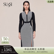 SUSSI/古色冬季商场同款黑白千鸟格连衣裙12AV4067050
