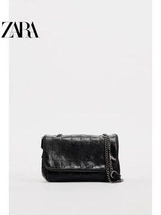 ZARA24春季女包黑色斜挎包流浪包菱格链条包双层拉链设计