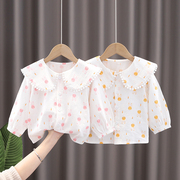 女童衬衫长袖0-1-2-3-4岁宝宝春装，女婴儿衣服春夏打底小童，上衣棉5