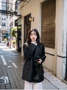 黑色皮衣西装外套女2024春秋季韩版时尚宽松气质高级感小西服